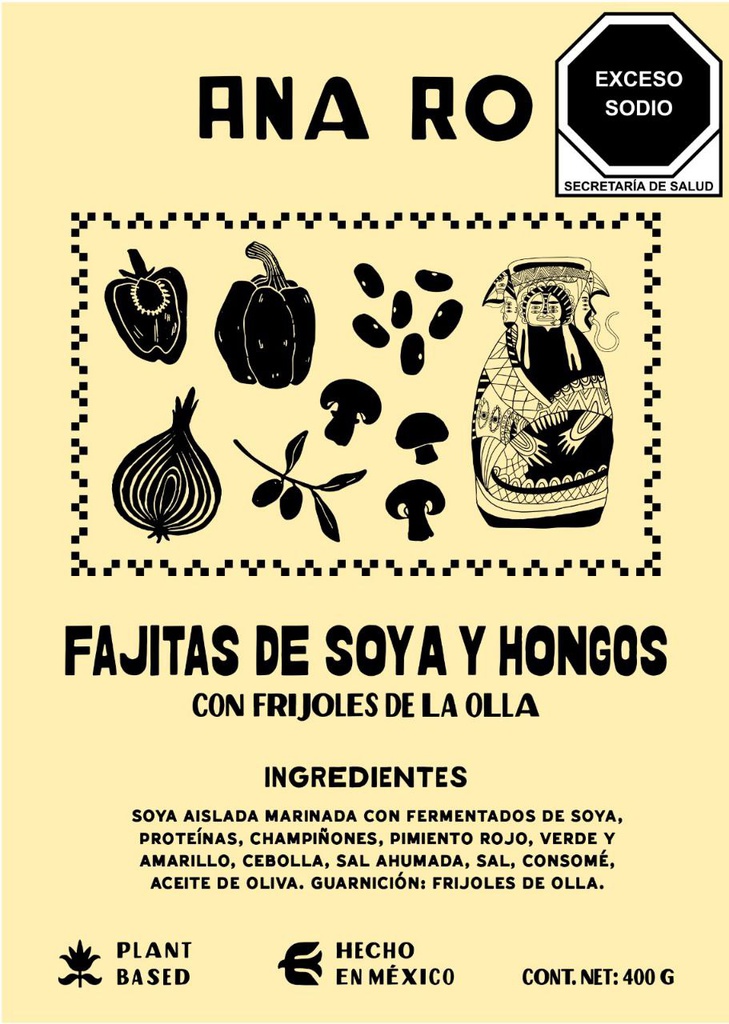Fajitas de soya y hongos con frijoles de olla (CONGELADO)  - Ana Ro 